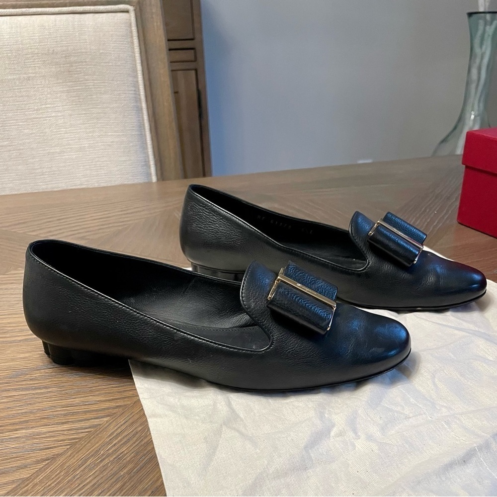 Salvatore Ferragamo Sarno Black Leather Loafers Shoes Flats - Picture 6 of 11
